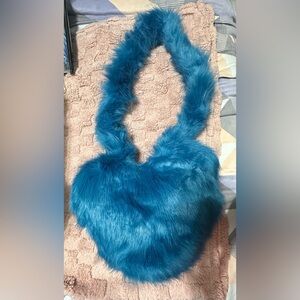 Lake Blue faux fur heart shape shoulder bag #fauxfur